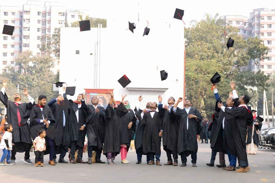 Graduates tossing their caps